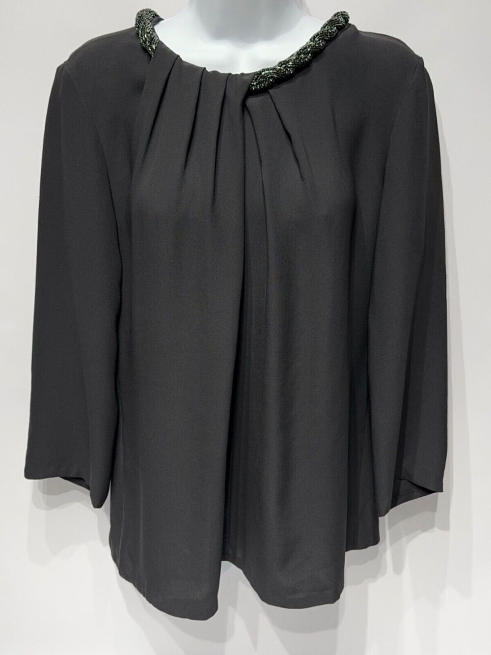 Lafayette 148 New York Black Silk 3/4 Sleeve Blouse Sequin Neckline Women’s 10